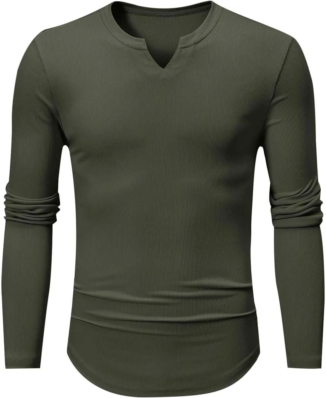 Mens Long Sleeve Muscle T Shirts Casual V-Neck Henley Longline Ribbed Slim Fit Tee Shirts Gym Workout Athletic Shirts
