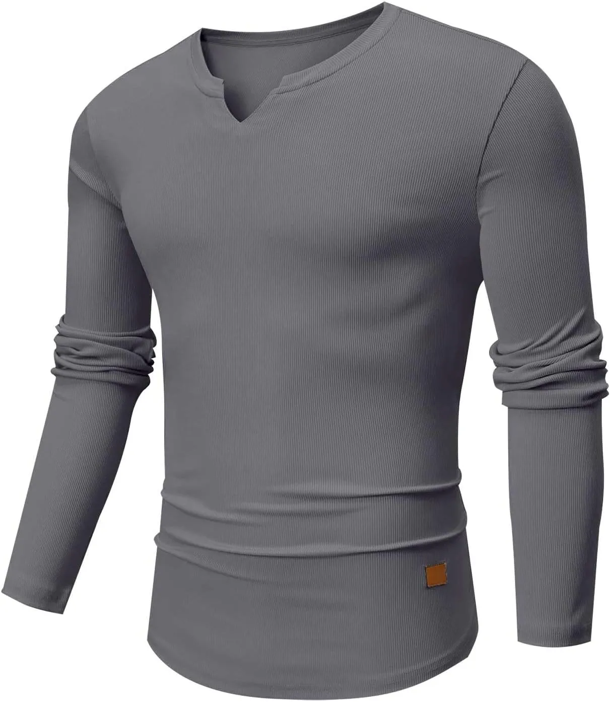 Mens Long Sleeve Muscle T Shirts Casual V-Neck Henley Longline Ribbed Slim Fit Tee Shirts Gym Workout Athletic Shirts