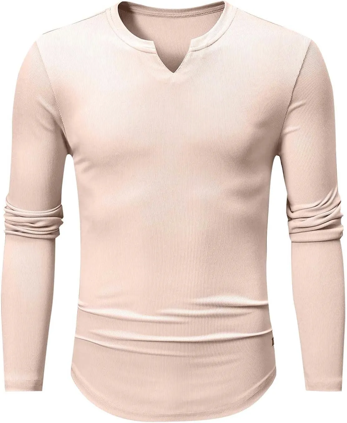 Mens Long Sleeve Muscle T Shirts Casual V-Neck Henley Longline Ribbed Slim Fit Tee Shirts Gym Workout Athletic Shirts
