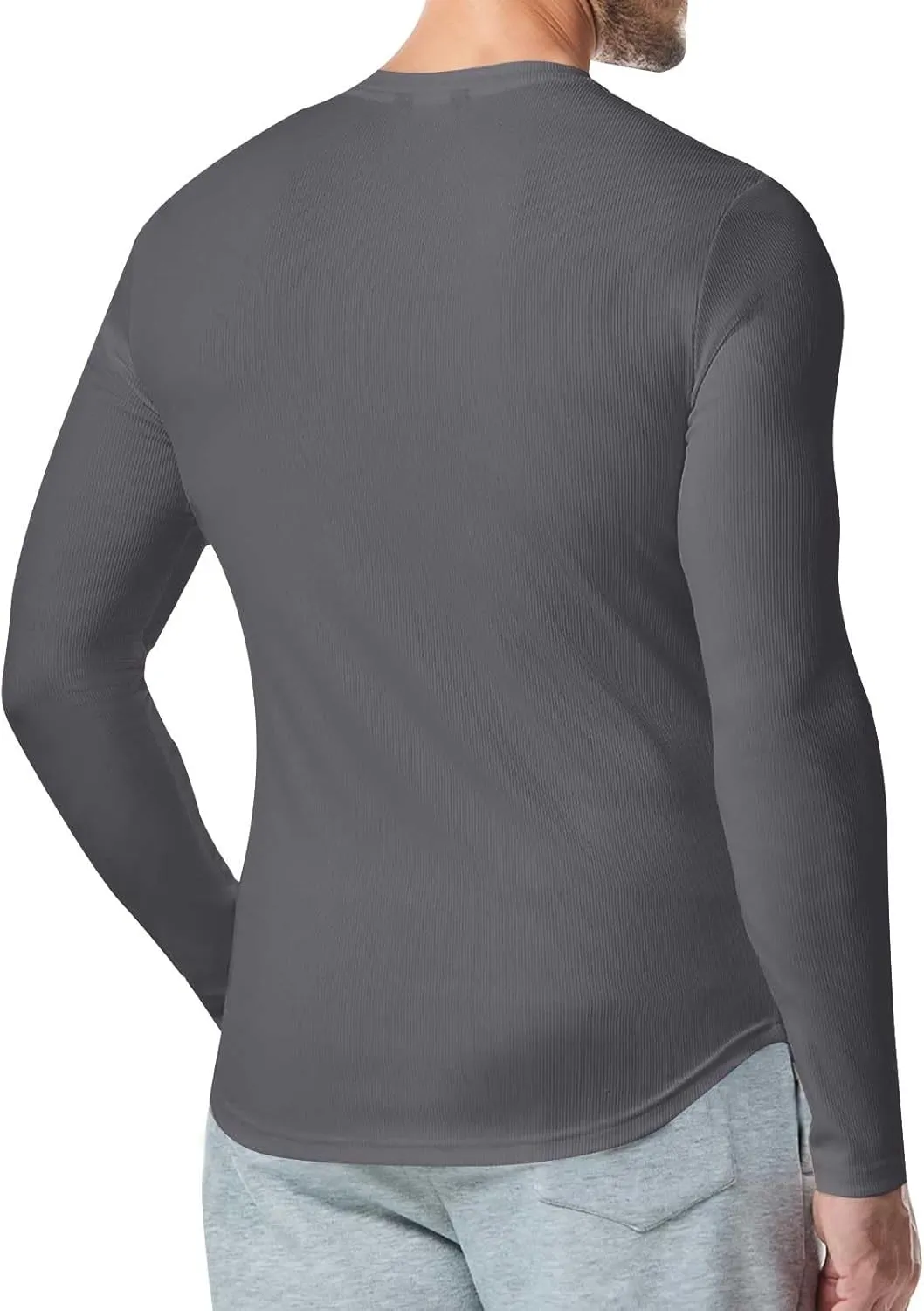 Mens Long Sleeve Muscle T Shirts Casual V-Neck Henley Longline Ribbed Slim Fit Tee Shirts Gym Workout Athletic Shirts