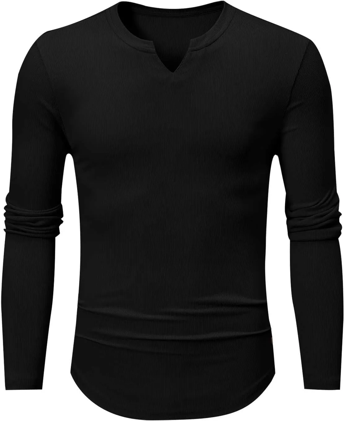 Mens Long Sleeve Muscle T Shirts Casual V-Neck Henley Longline Ribbed Slim Fit Tee Shirts Gym Workout Athletic Shirts