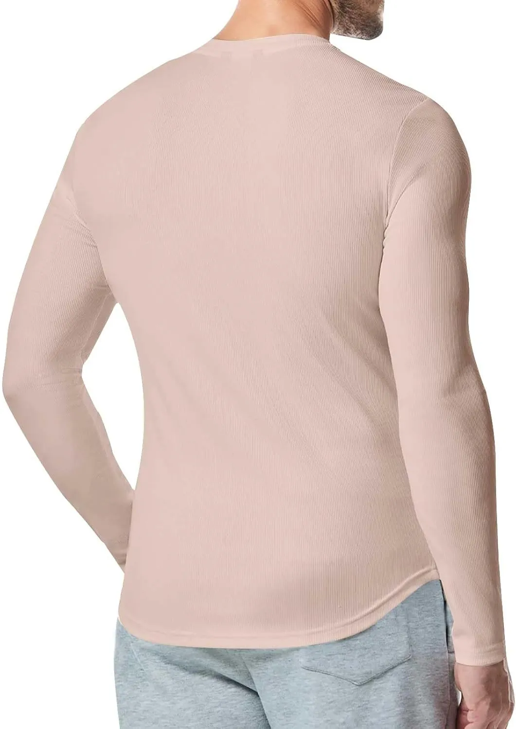 Mens Long Sleeve Muscle T Shirts Casual V-Neck Henley Longline Ribbed Slim Fit Tee Shirts Gym Workout Athletic Shirts