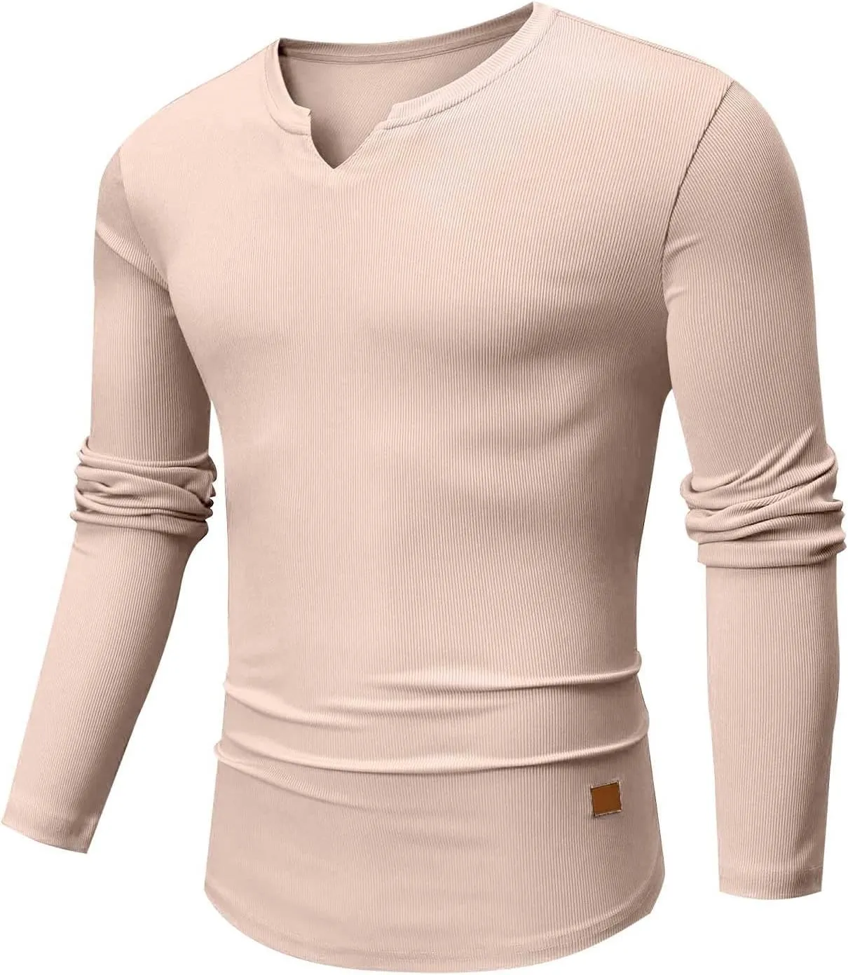 Mens Long Sleeve Muscle T Shirts Casual V-Neck Henley Longline Ribbed Slim Fit Tee Shirts Gym Workout Athletic Shirts