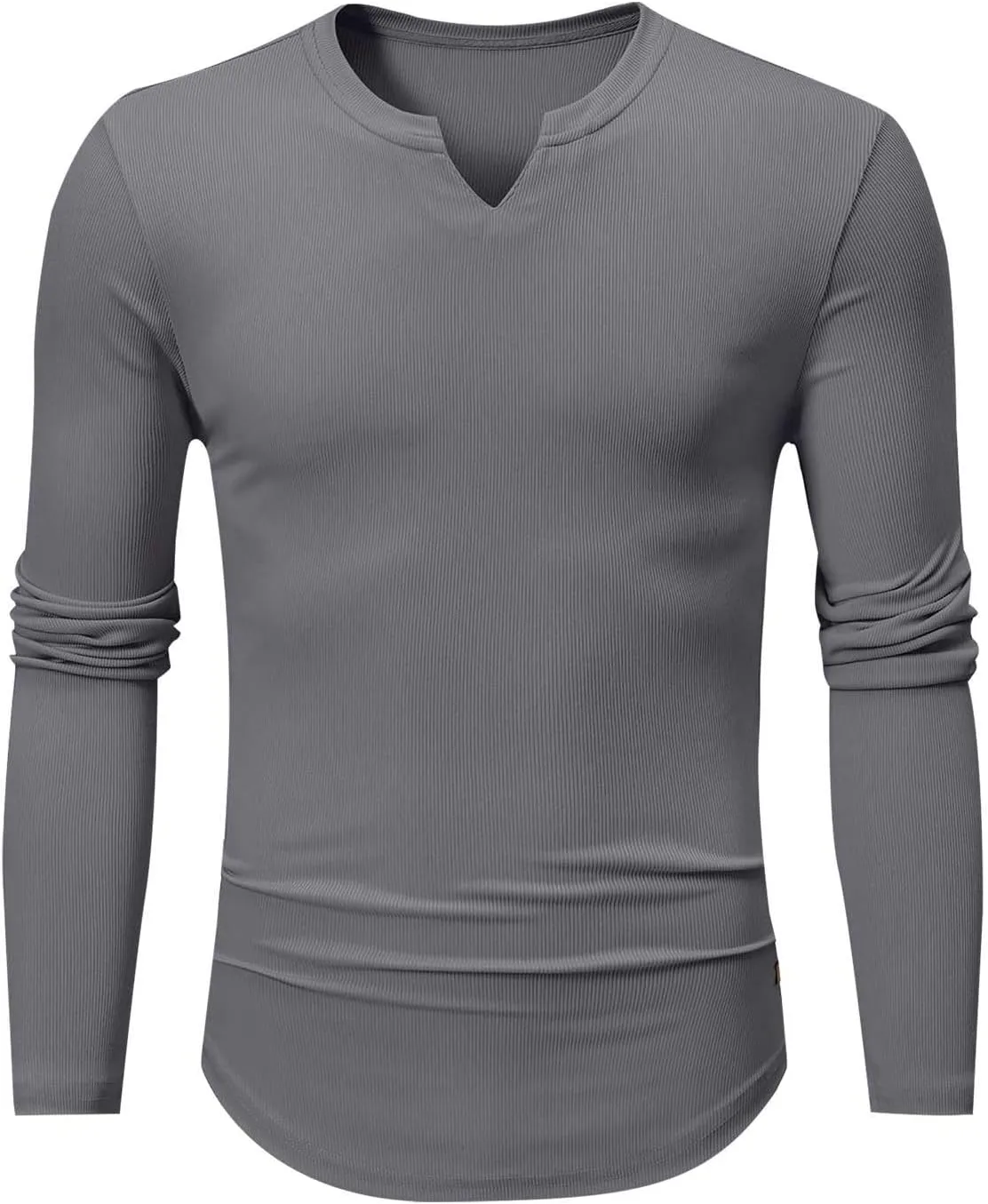 Mens Long Sleeve Muscle T Shirts Casual V-Neck Henley Longline Ribbed Slim Fit Tee Shirts Gym Workout Athletic Shirts