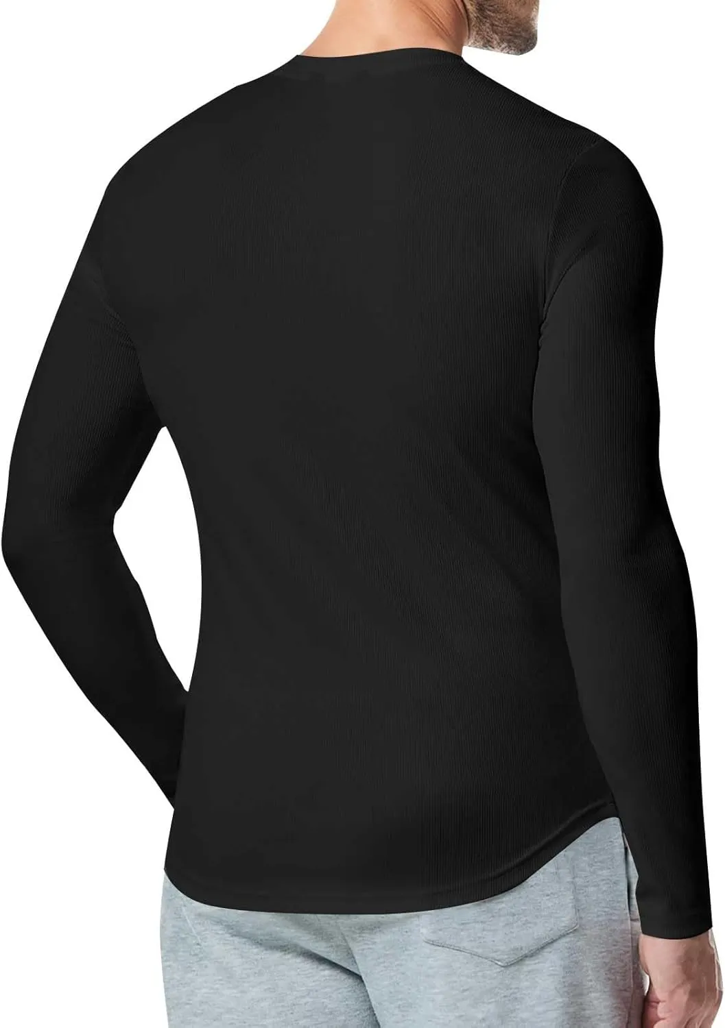 Mens Long Sleeve Muscle T Shirts Casual V-Neck Henley Longline Ribbed Slim Fit Tee Shirts Gym Workout Athletic Shirts