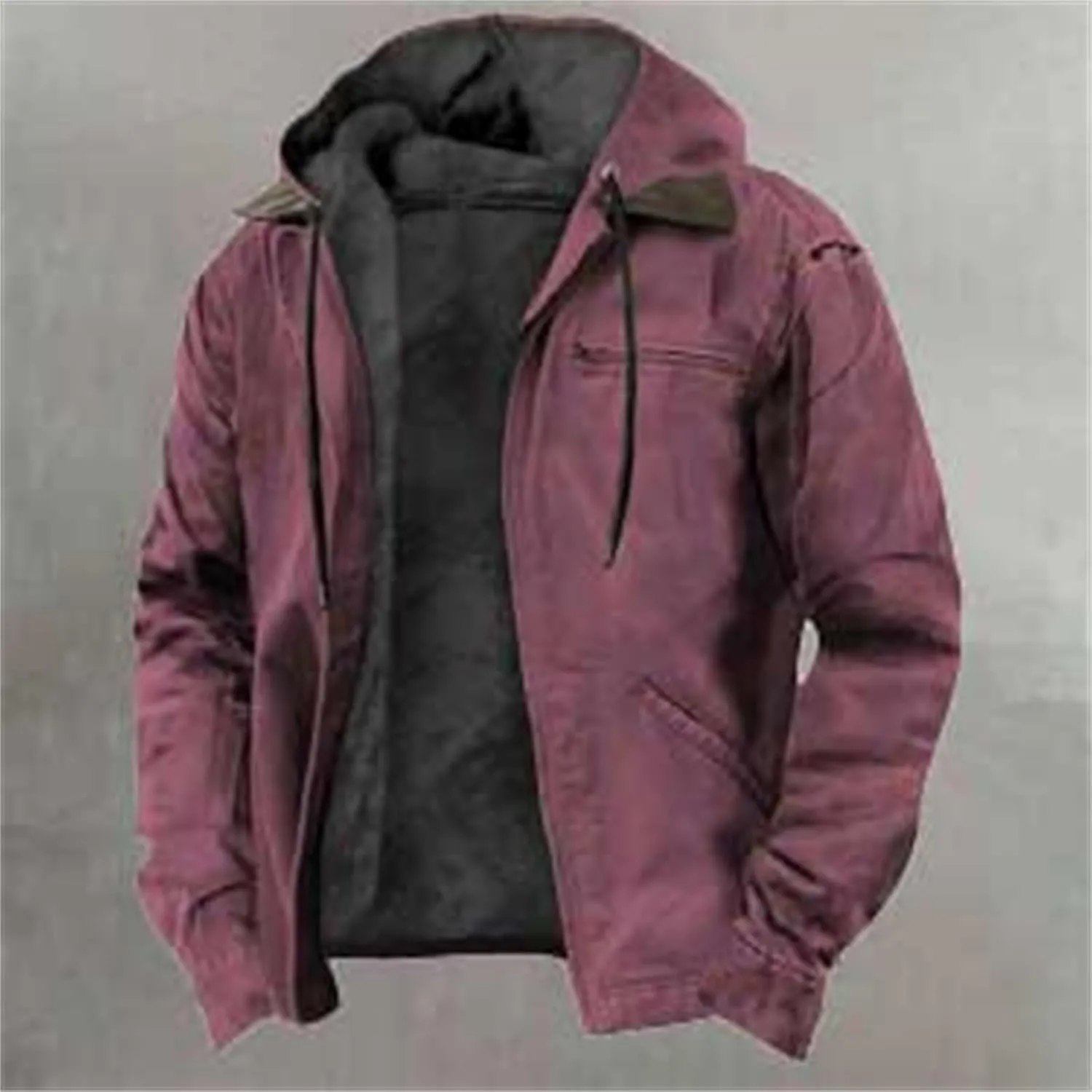 Men's Mountain Winter Coat Shirt Jacket Winter Heavyweight Thick JacketClassic Lapel Zipper Jacket Washed Duck Mens