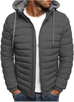 Men's Packable Puffer Jackets Lightweight Quilted Padded Jacket Hooded Detachable Down Bubble Coats Casual Tops