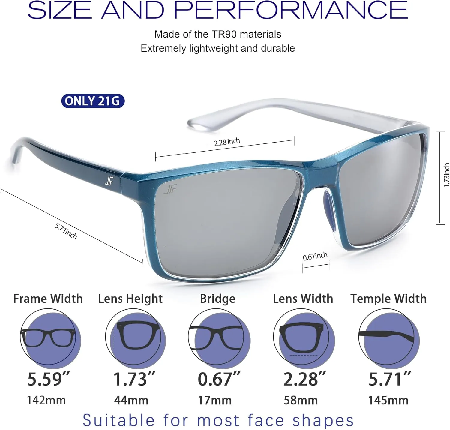 Men's Polarized Sunglasses, Square Driving Fishing Running Sun Glasses UV Glare Protection RFS8207
