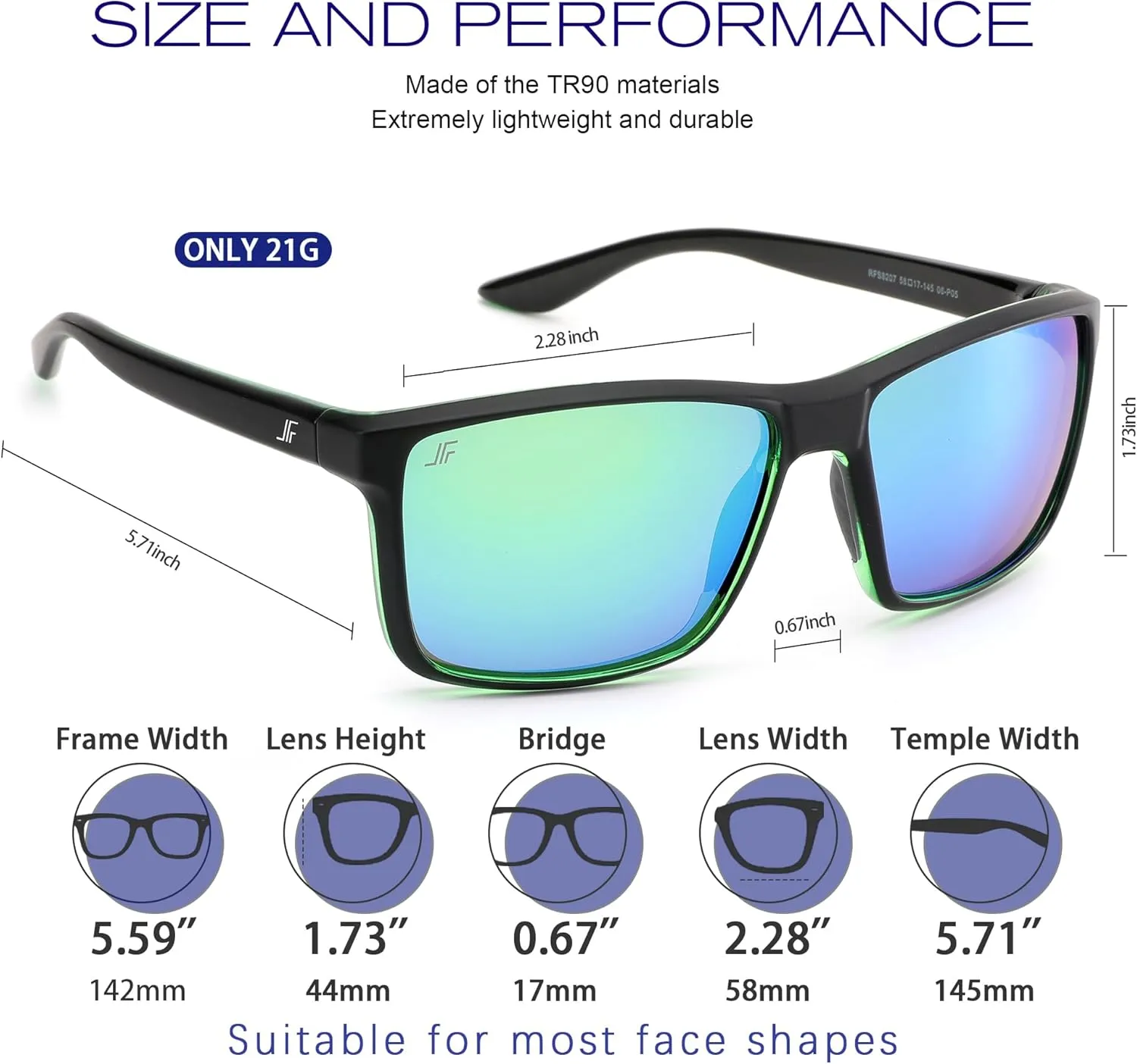 Men's Polarized Sunglasses, Square Driving Fishing Running Sun Glasses UV Glare Protection RFS8207