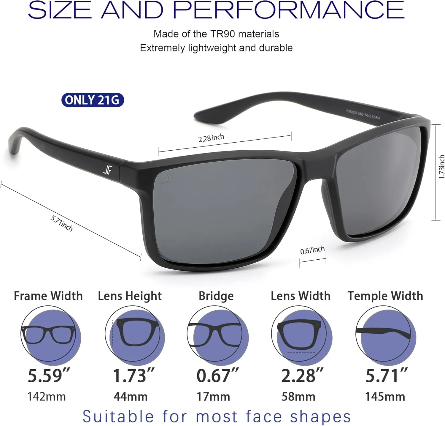 Men's Polarized Sunglasses, Square Driving Fishing Running Sun Glasses UV Glare Protection RFS8207
