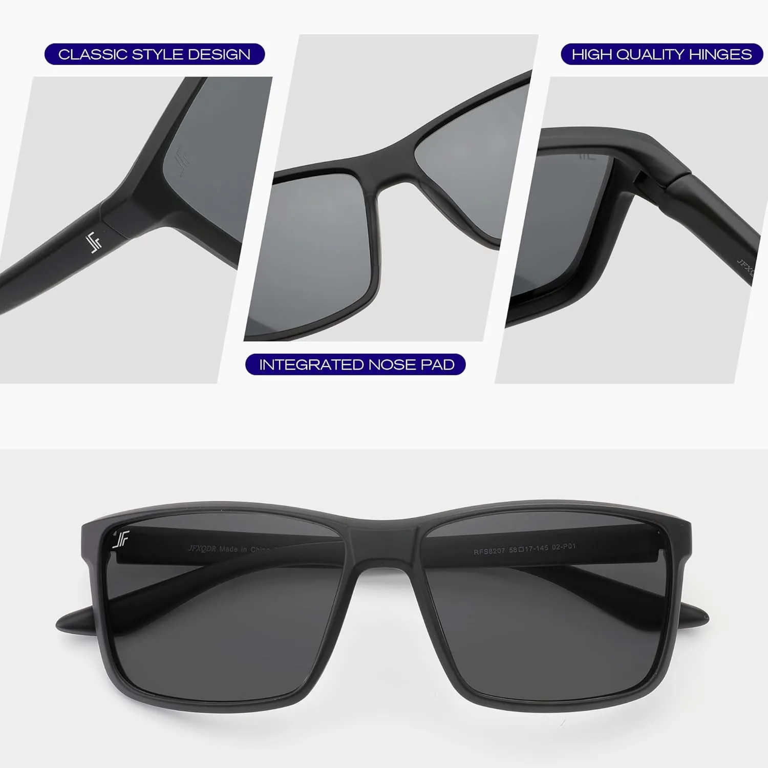 Men's Polarized Sunglasses, Square Driving Fishing Running Sun Glasses UV Glare Protection RFS8207