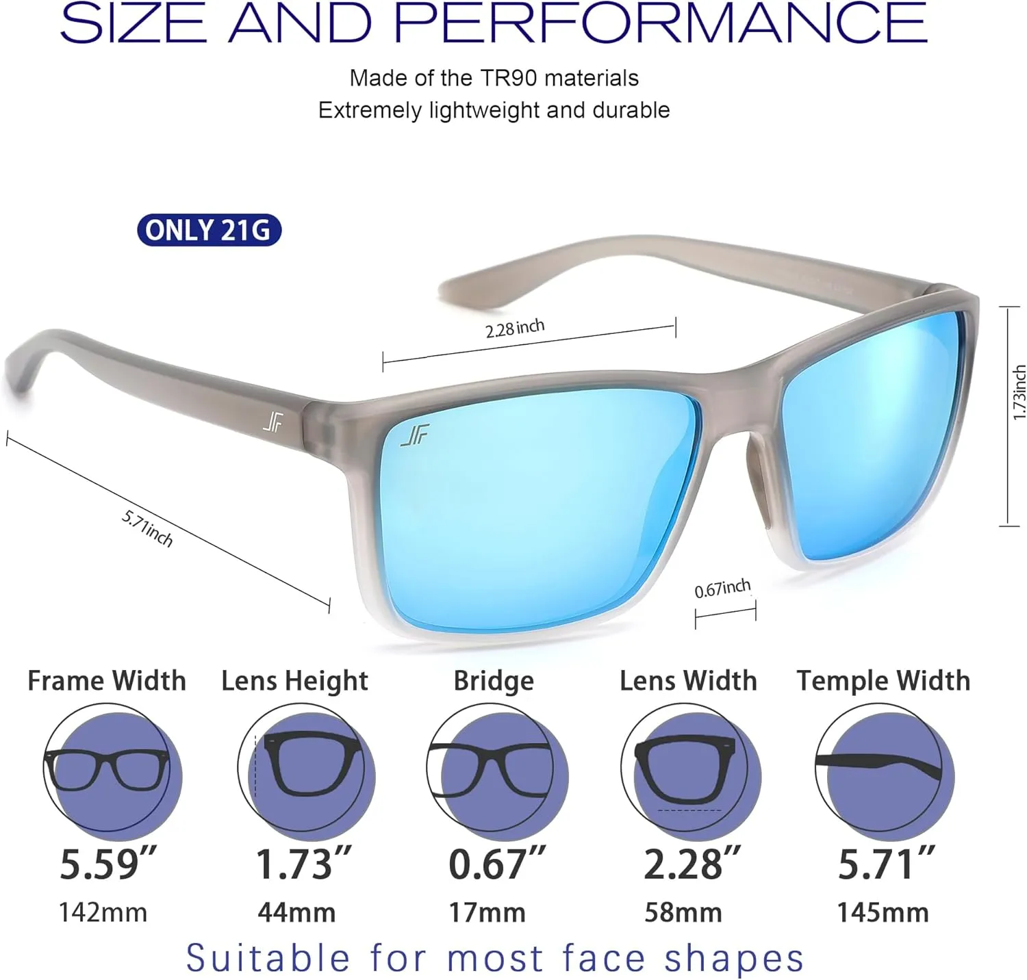 Men's Polarized Sunglasses, Square Driving Fishing Running Sun Glasses UV Glare Protection RFS8207
