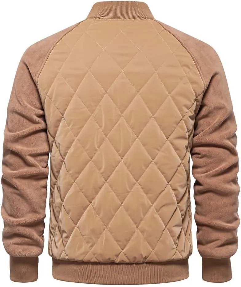 Mens Quilted Jacket Diamond Quilted Puffer Jacket Thick Warm Winter Coats Button Down Long Sleeve Casual Cozy Coats
