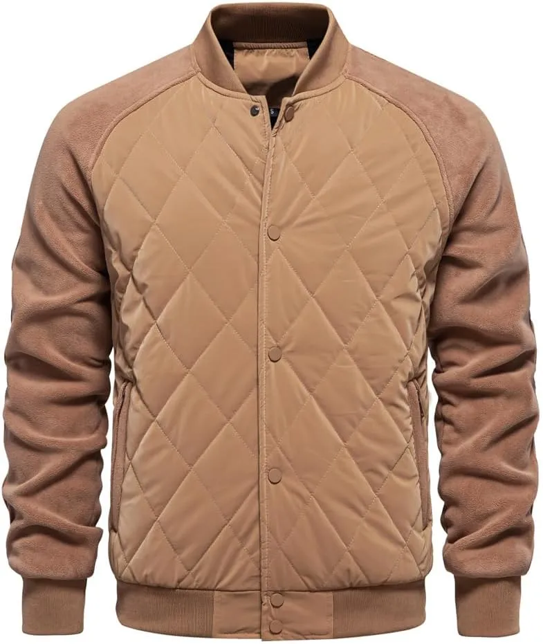 Mens Quilted Jacket Diamond Quilted Puffer Jacket Thick Warm Winter Coats Button Down Long Sleeve Casual Cozy Coats