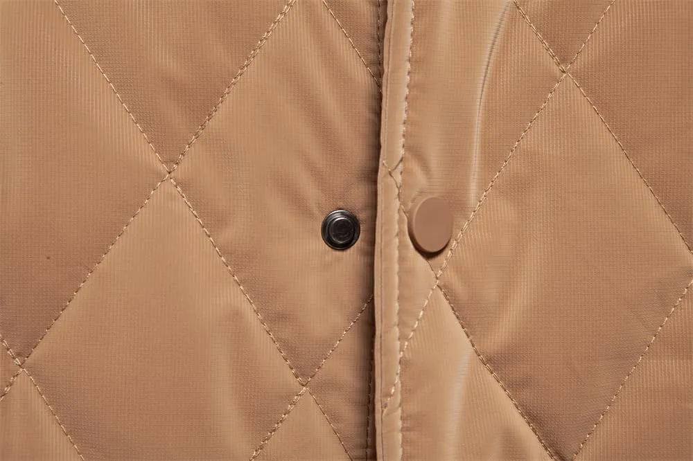 Mens Quilted Jacket Diamond Quilted Puffer Jacket Thick Warm Winter Coats Button Down Long Sleeve Casual Cozy Coats