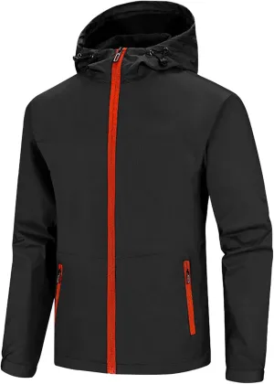 Men's Rain Jacket Waterproof Rain Suit Breathable Lightweight Raincoat with Hooded Rain Gear for Leisure, Outdoor