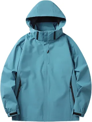Mens Rain Jackets Waterproof with Hood Solid Color Rain Jacket Lightweight Rain Shell Jacket Raincoat with Hood