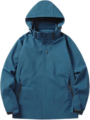 Mens Rain Jackets Waterproof with Hood Solid Color Rain Jacket Lightweight Rain Shell Jacket Raincoat with Hood