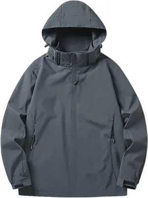Mens Rain Jackets Waterproof with Hood Solid Color Rain Jacket Lightweight Rain Shell Jacket Raincoat with Hood
