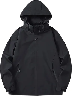 Mens Rain Jackets Waterproof with Hood Solid Color Rain Jacket Lightweight Rain Shell Jacket Raincoat with Hood