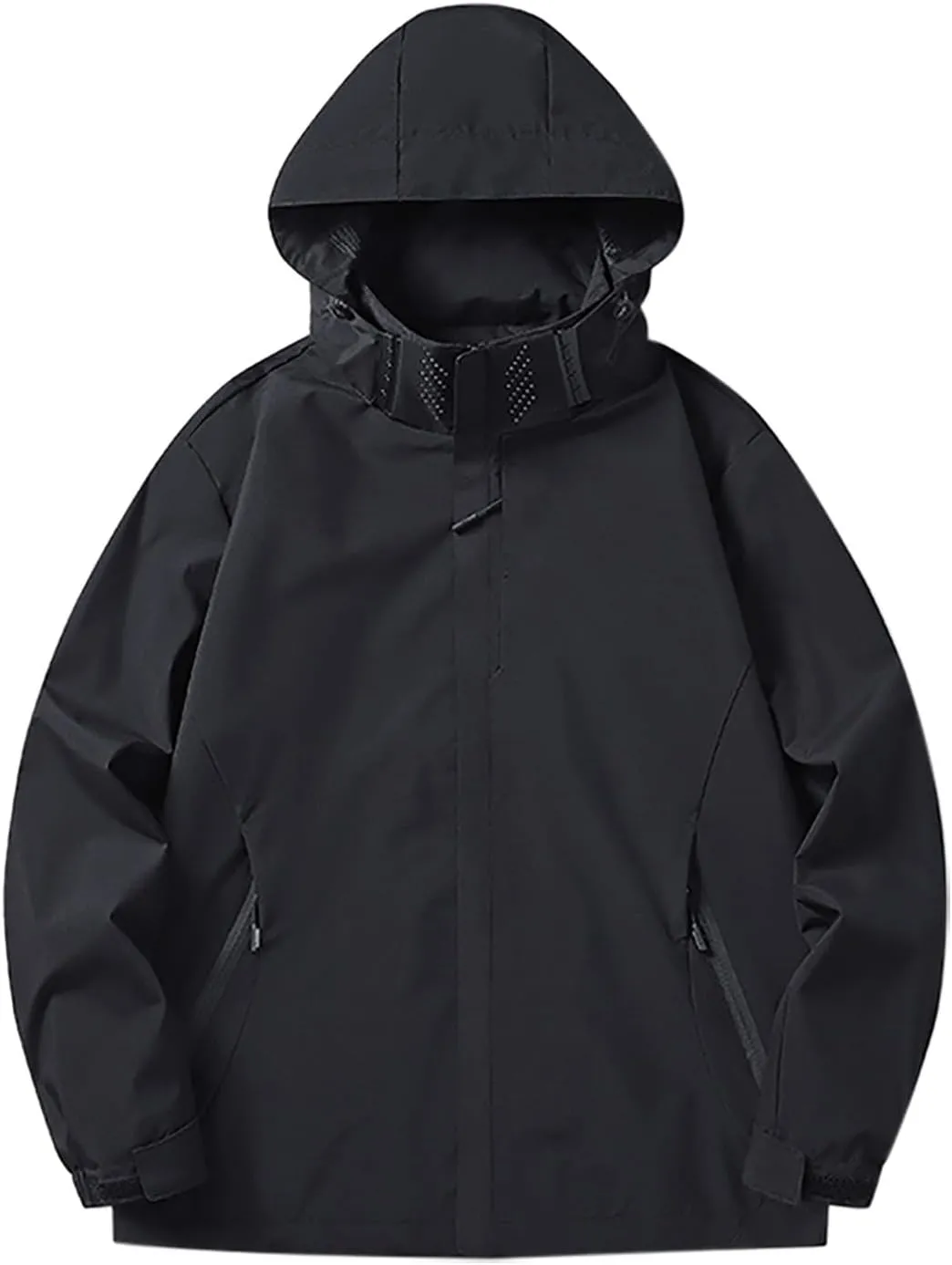 Mens Rain Jackets Waterproof with Hood Solid Color Rain Jacket Lightweight Rain Shell Jacket Raincoat with Hood
