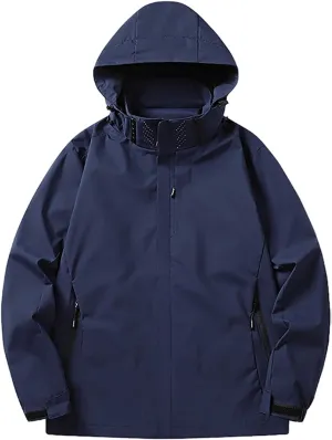 Mens Rain Jackets Waterproof with Hood Solid Color Rain Jacket Lightweight Rain Shell Jacket Raincoat with Hood