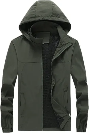 Men's Rain Suit Comfy Lightweight Active Water Resistant Hooded Rain Jacket Outdoor Breathable Rain Gear for Leisure