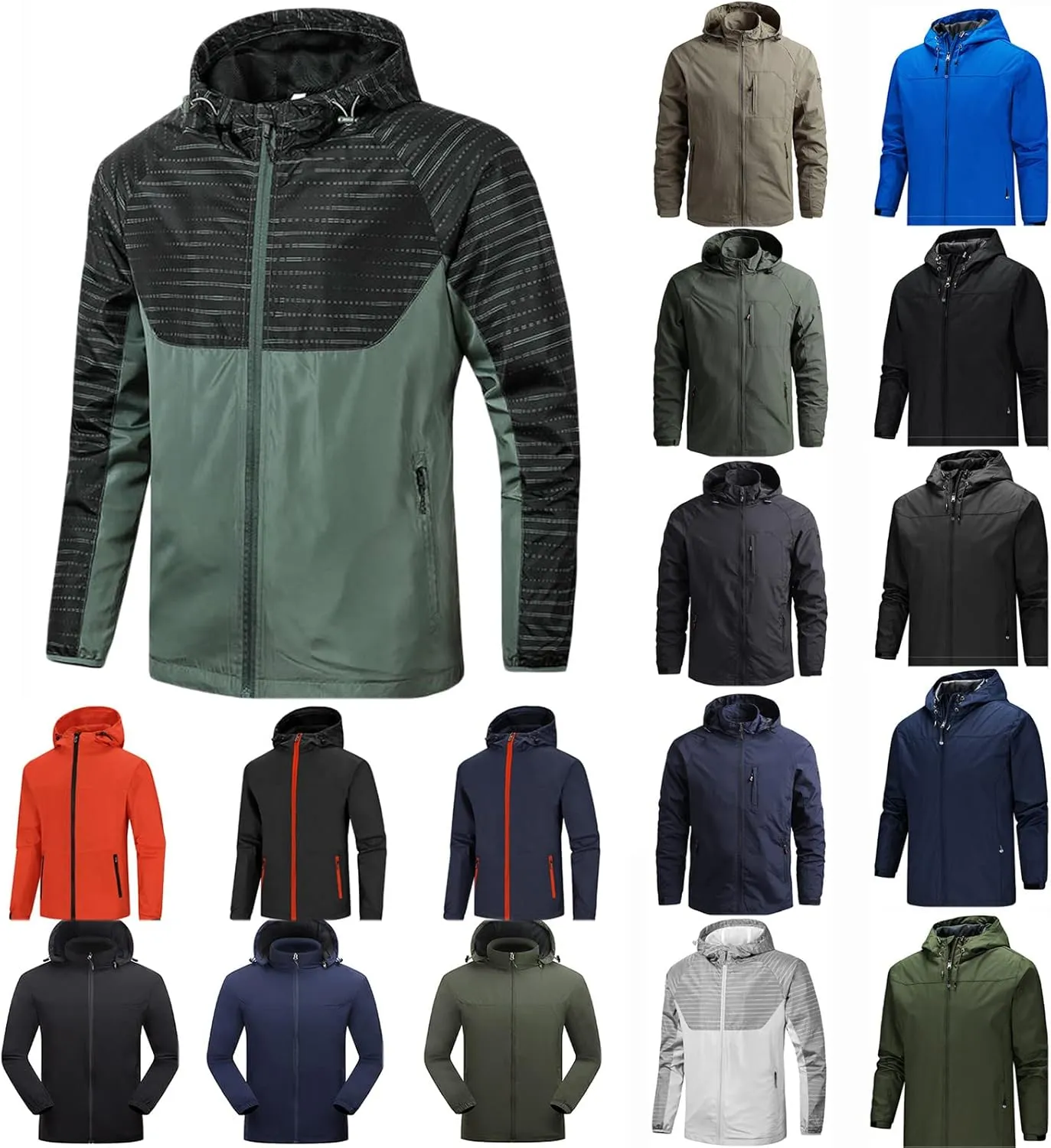 Men's Rain Suit Fashion Lightweight Active Water Resistant Hooded Rain Jacket Outdoor Breathable Rain Gear for Leisure