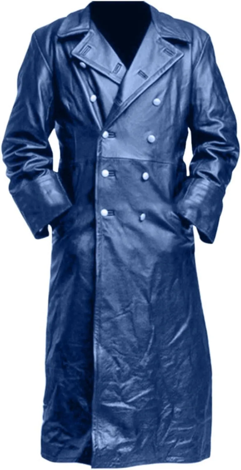 Men's Retro Leather Trench Coat Lapel Collar Long Coat Leather Coat Faux Leather Jacket Outwear Autumn Winter
