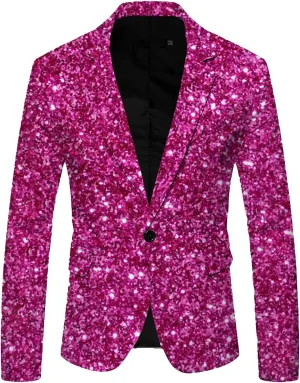 Mens Sequin Shiny Blazer Casual Slim Fit Lapel Collar One Button Suit Jackets Sparkly Glitter Party Tuxedo Jackets