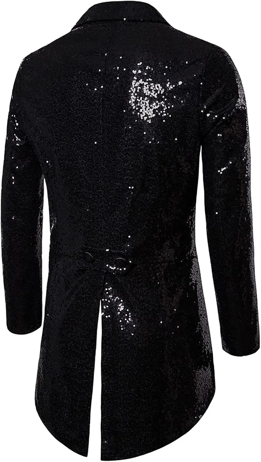Mens Sequin Tuxedo Tailcoat Swallowtail Suit Jacket Dinner Prom Party Wedding Blazer Slim Fit Show Tux Dress Coat