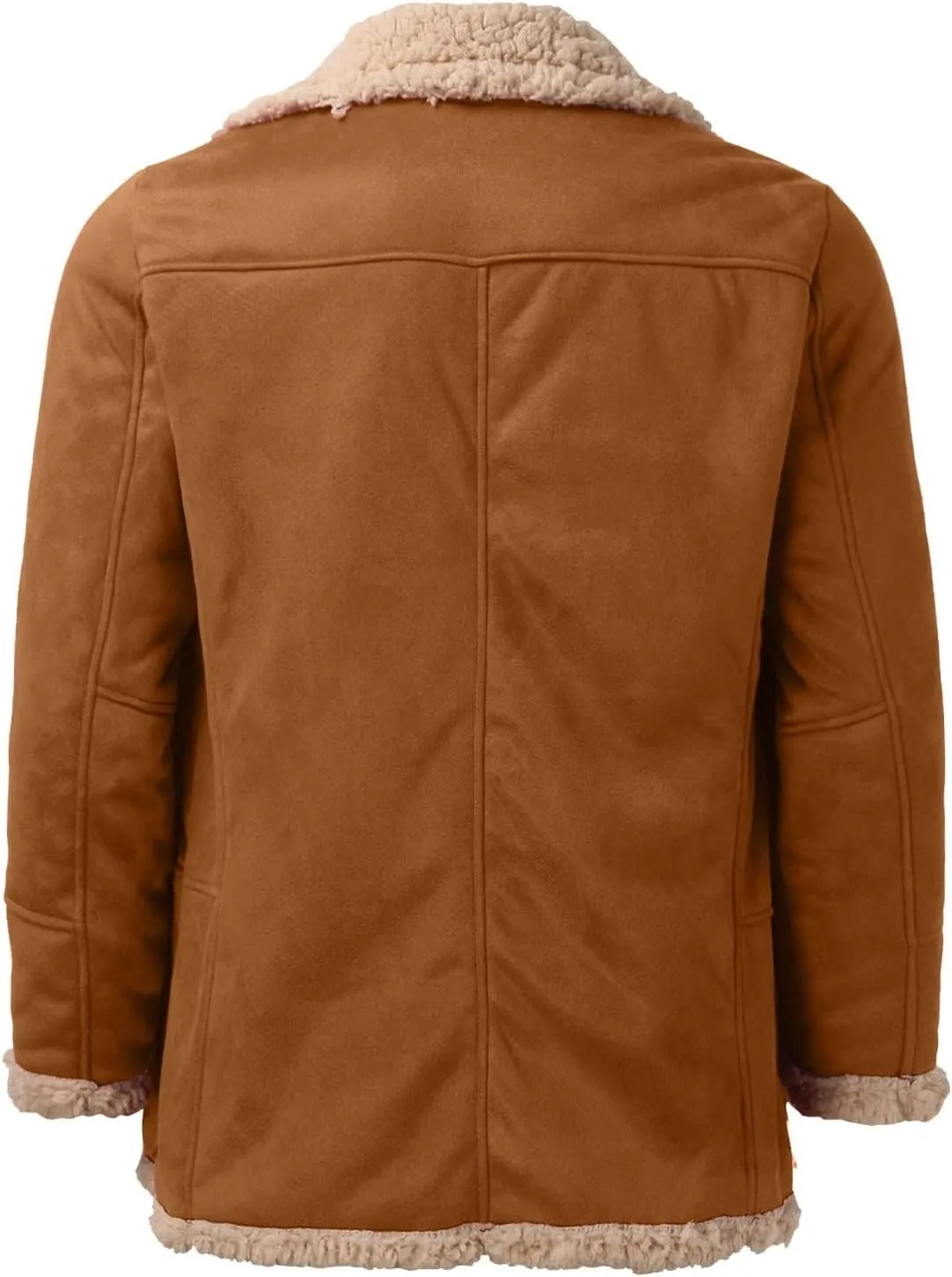 Men's Sherpa Lined Jacket Faux Leather Coats Sheepskin Bomber Jackets Winter Warm Trench Coat with Pocket