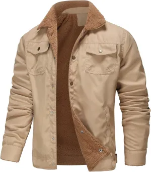 Men's Sherpa Lined Warm Jacket Plus Velvet Cotton Tooling Jacket Casual Coat Autumn Winter