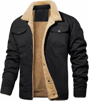 Men's Sherpa Lined Warm Jacket Plus Velvet Cotton Tooling Jacket Casual Coat Autumn Winter