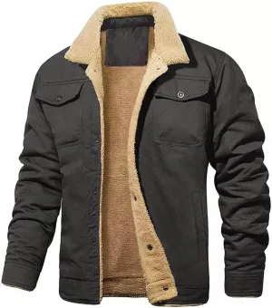 Men's Sherpa Lined Warm Jacket Plus Velvet Cotton Tooling Jacket Casual Coat Autumn Winter