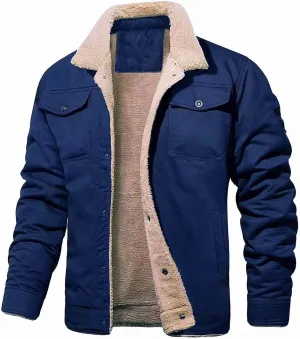 Men's Sherpa Lined Warm Jacket Plus Velvet Cotton Tooling Jacket Casual Coat Autumn Winter