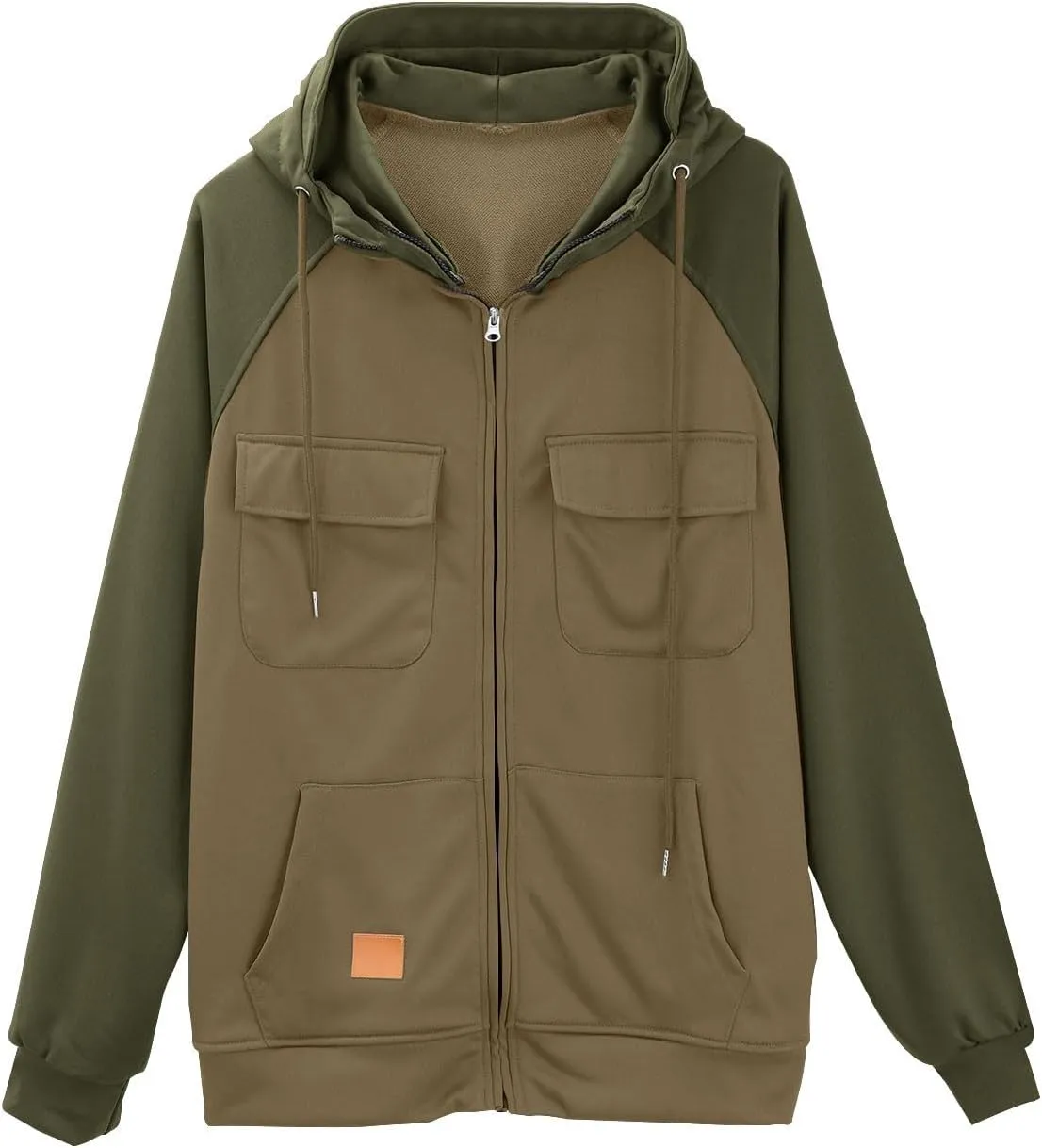 Men's Tactical Jacket Hooded Cargo Coats Color Block Military Jackets with Multi Pockets