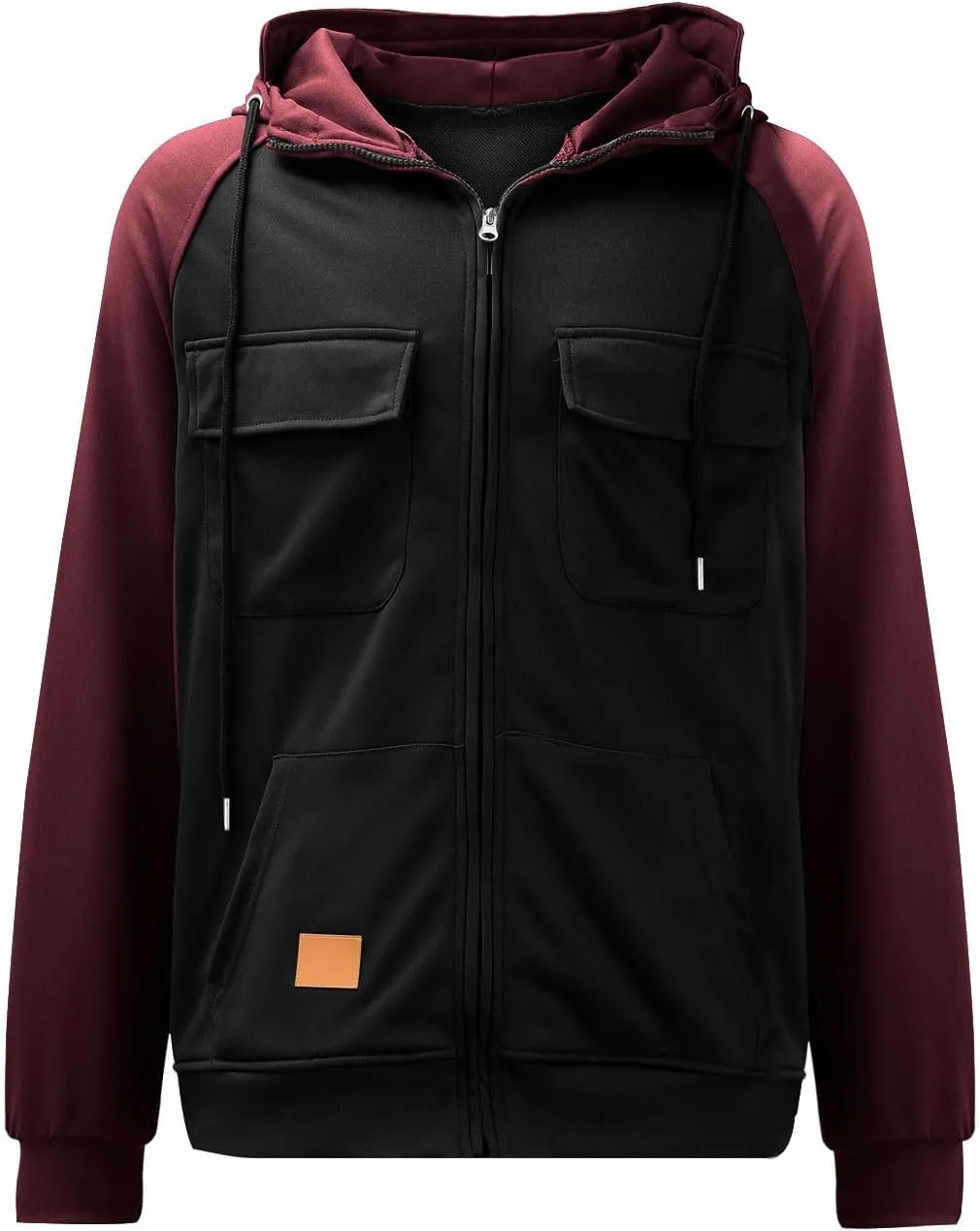 Men's Tactical Jacket Hooded Cargo Coats Color Block Military Jackets with Multi Pockets