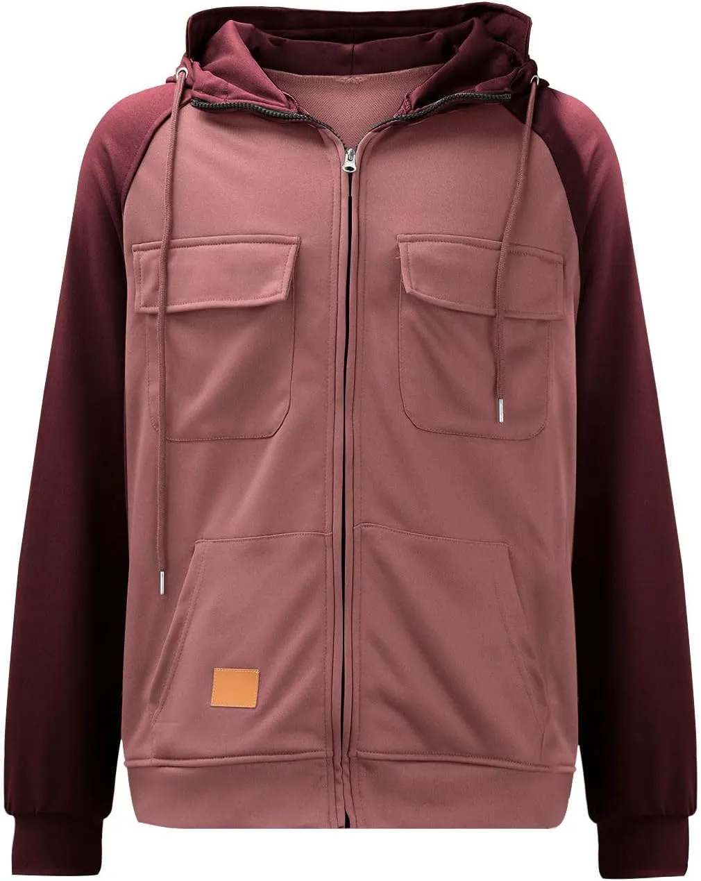 Men's Tactical Jacket Hooded Cargo Coats Color Block Military Jackets with Multi Pockets