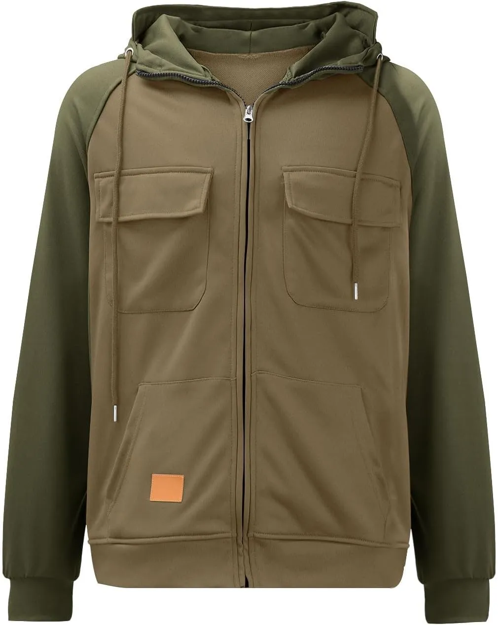 Men's Tactical Jacket Hooded Cargo Coats Color Block Military Jackets with Multi Pockets