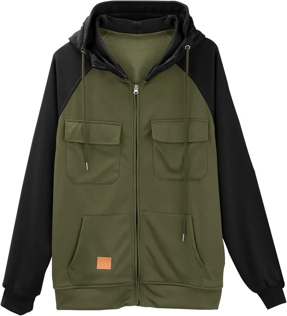 Men's Tactical Jacket Hooded Cargo Coats Color Block Military Jackets with Multi Pockets