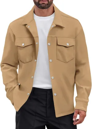 Mens Work Shirt Jackets Casual Lightweight Button Down Cargo Jackets with Flap Pockets Slim Fit Overshirt Shackets