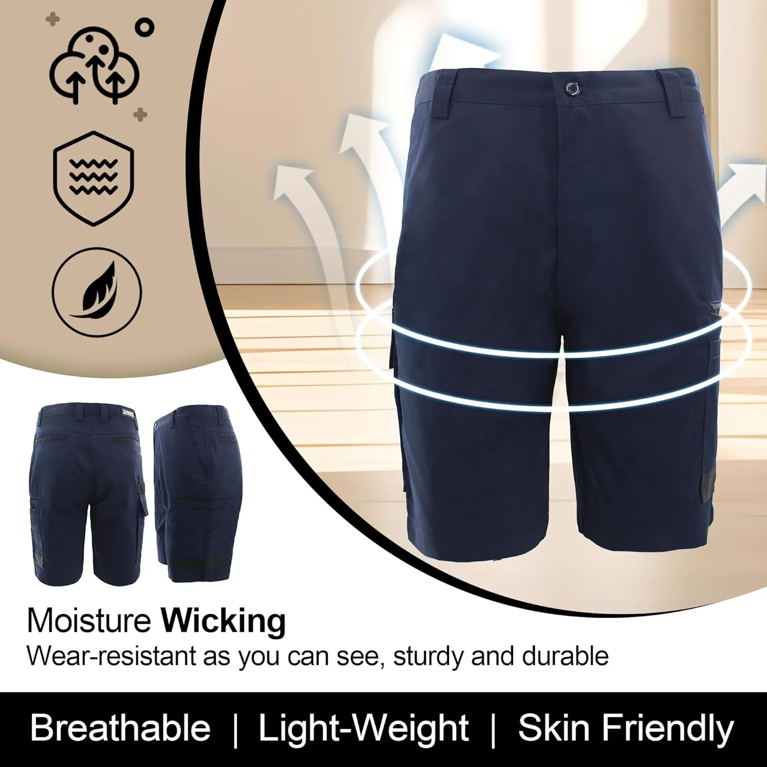 Men's Work Utility Shorts Lightweight Relaxed-Fit Multi-Pocket Work Short.