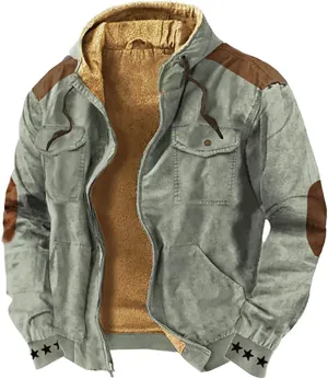 Mens Zip Up Western Tactical Jackets Vintage Distressed Fleece Lined Trucker Jackets Suede Winter Warm Chore Coats