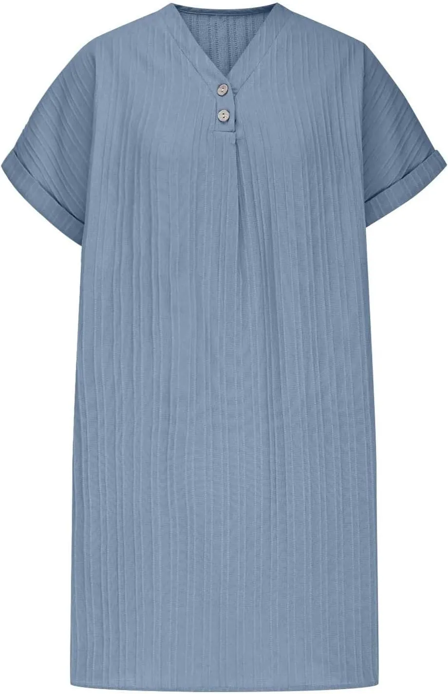 Mini Dresses for Women Summer Casual Button V Neck Cuffed Sleeve Striped Hide Belly Loose Vacation Shift Dress