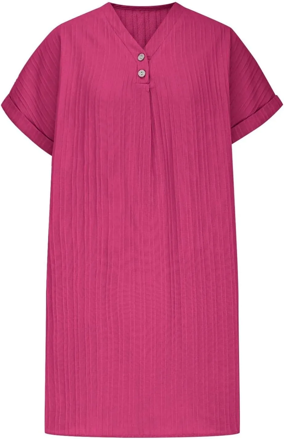 Mini Dresses for Women Summer Casual Button V Neck Cuffed Sleeve Striped Hide Belly Loose Vacation Shift Dress