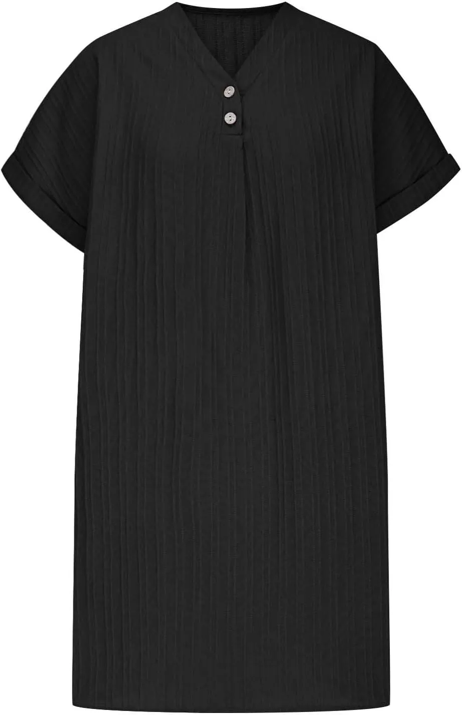 Mini Dresses for Women Summer Casual Button V Neck Cuffed Sleeve Striped Hide Belly Loose Vacation Shift Dress