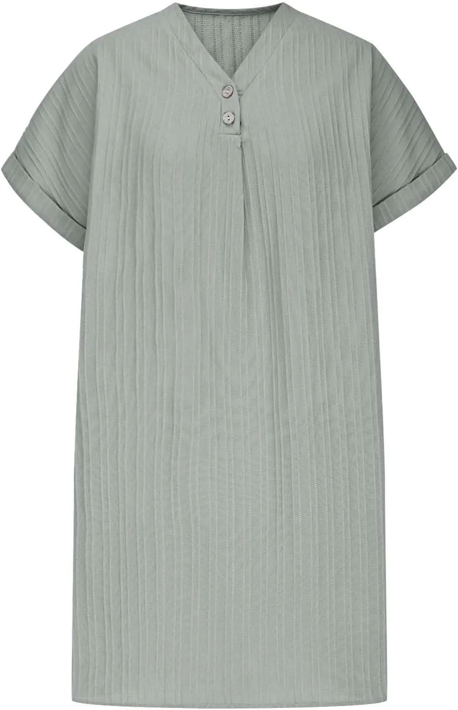 Mini Dresses for Women Summer Casual Button V Neck Cuffed Sleeve Striped Hide Belly Loose Vacation Shift Dress