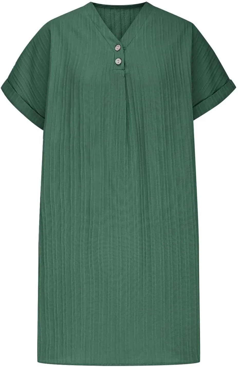 Mini Dresses for Women Summer Casual Button V Neck Cuffed Sleeve Striped Hide Belly Loose Vacation Shift Dress