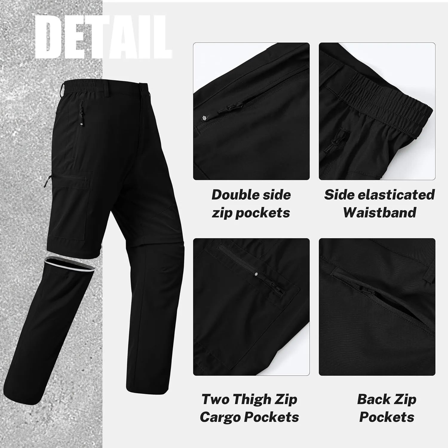 MoFiz Men's Hiking Pants Water Resistant Quick-Dry Lightweight Outdoor Sweatpants Convertible Zip Off Shorts 5-Zip Pockets